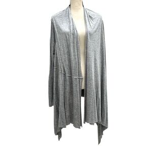 YIGAL AZROUEL HEATHER GRAY ASYMMETRICAL HEM DRAPED OPEN CARDIGAN